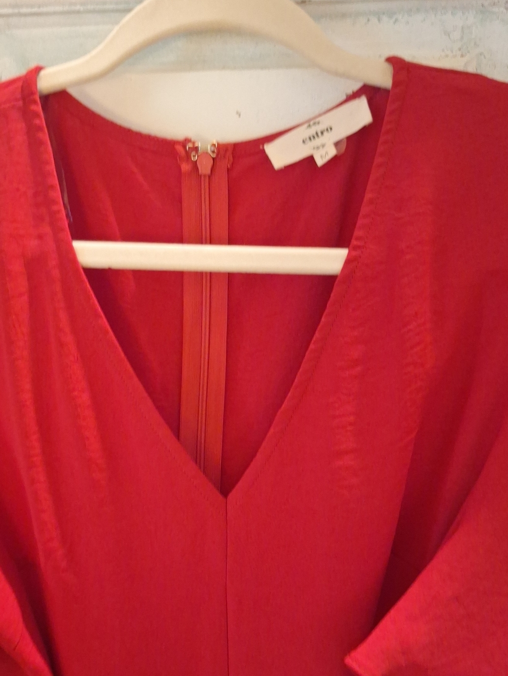 Entro Vibrant Red V-Neck Jumpsuit with Back Zip waist tie front